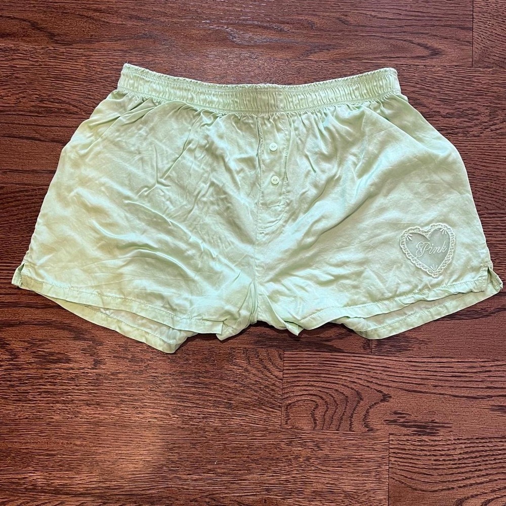 🍟y2k victoria's secret PINK green satin sleep‎ shorts xs